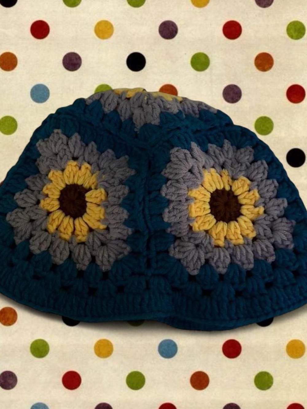 handmade crochet sunflower hat #crochet #whimsical #whimsy #hat #twee ₊˚⛅.ೃ࿔*:🌻・